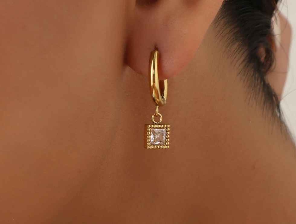 18k Gold Plated Square Earrings