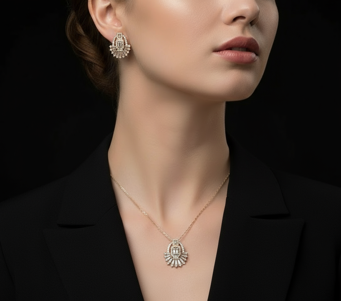 Dainty Flower Shaped CZ Pendant Set