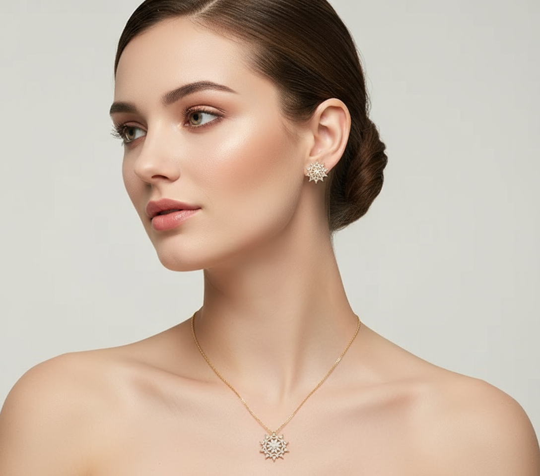 Sunflower CZ Necklace Set