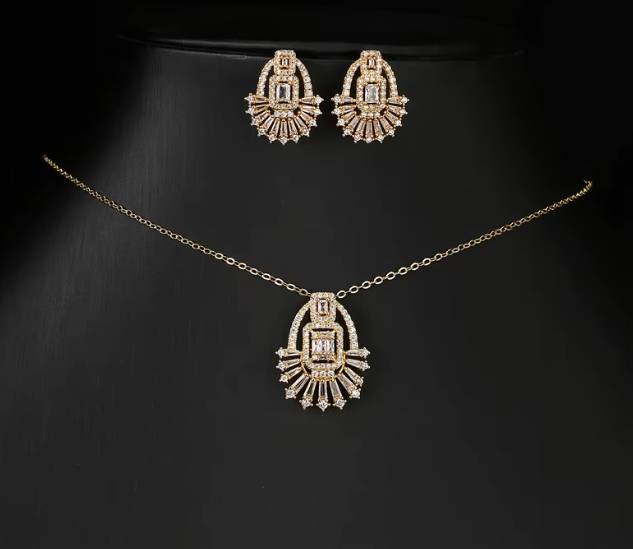Dainty Flower Shaped CZ Pendant Set