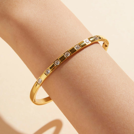 18K Gold Plated Square Shape CZ Bangle Bracelet