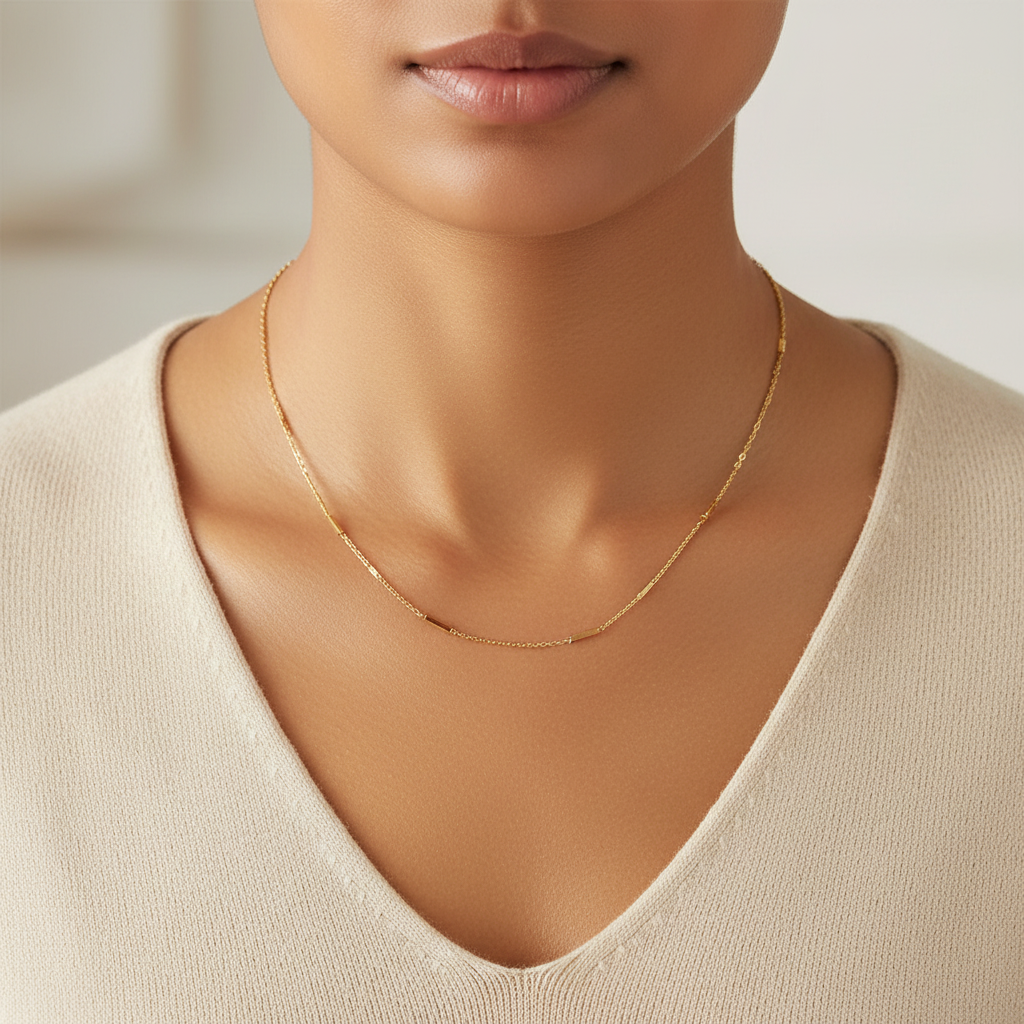 Gold Bar Station Necklace - Indian Model
