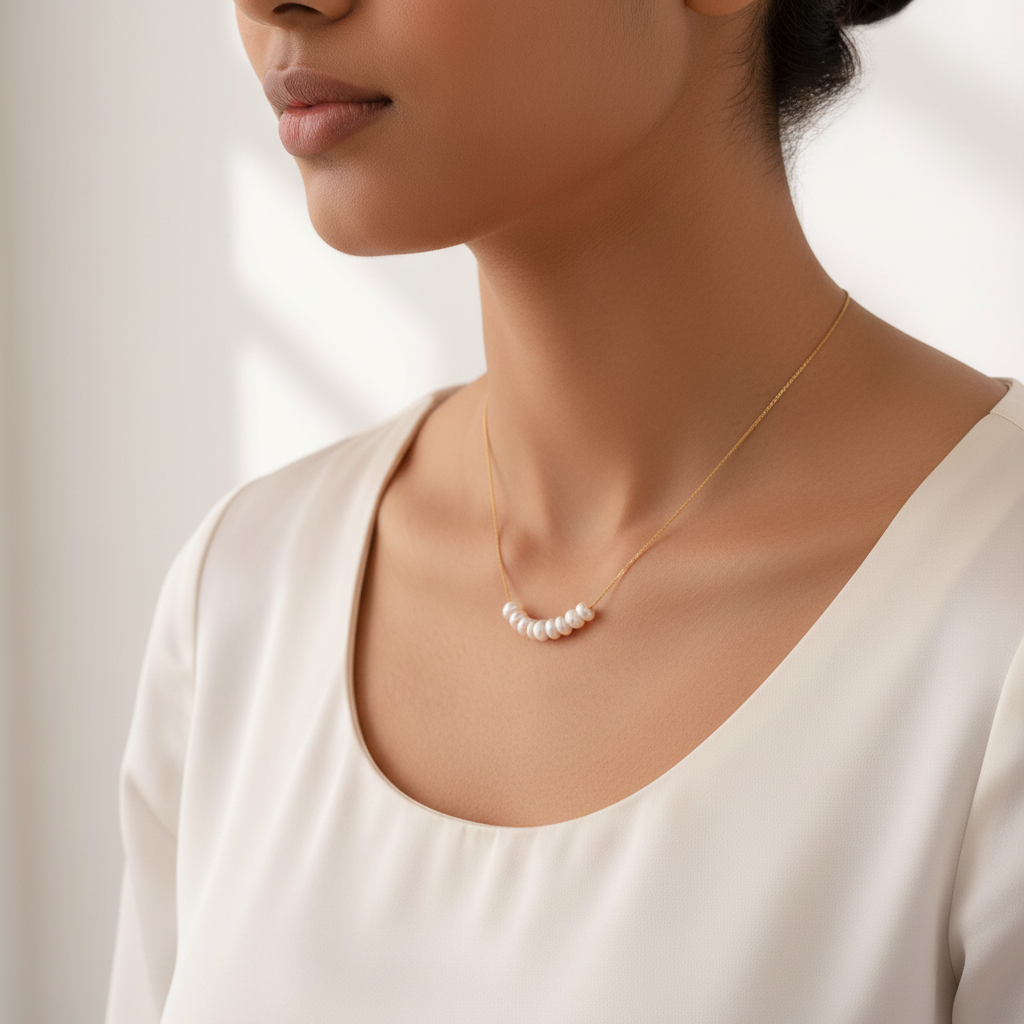 Pearl Cluster Chain Necklace - Model Shot
