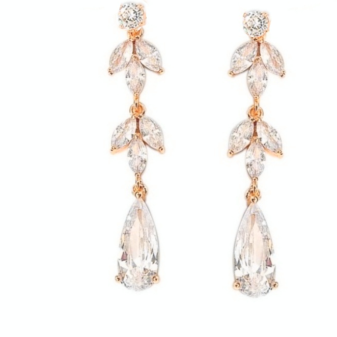 18k Gold Plated Water Drop CZ Long Earrings